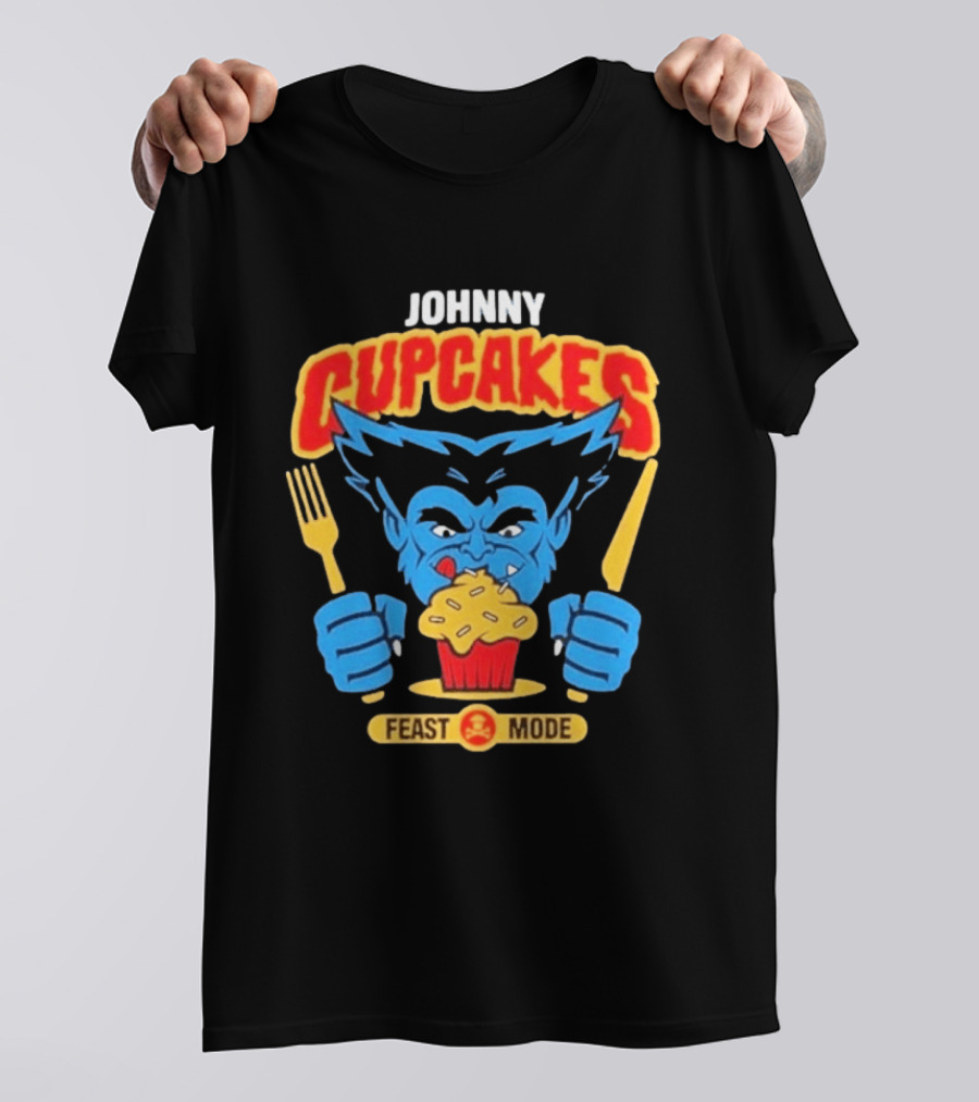 Johnny Cupcakes Feast Mode Blue Wolverine Eating Cupcake T-Shirt