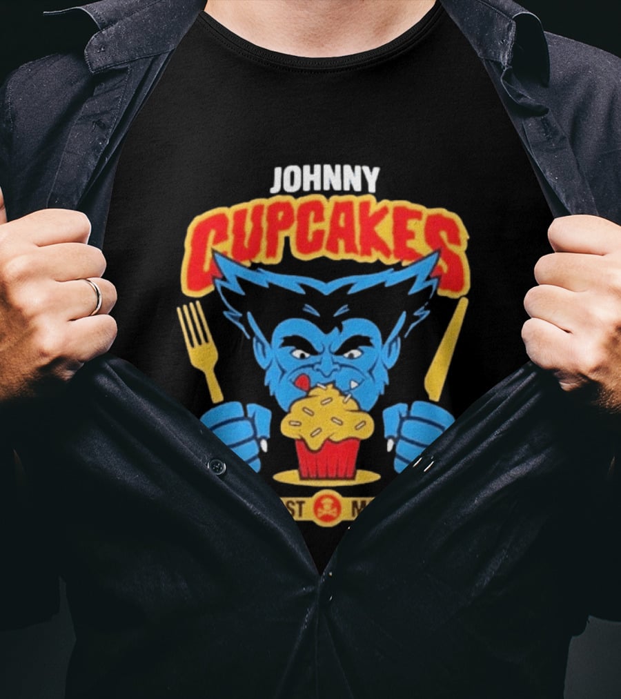 Johnny Cupcakes Feast Mode Blue Wolverine Eating Cupcake T-Shirt