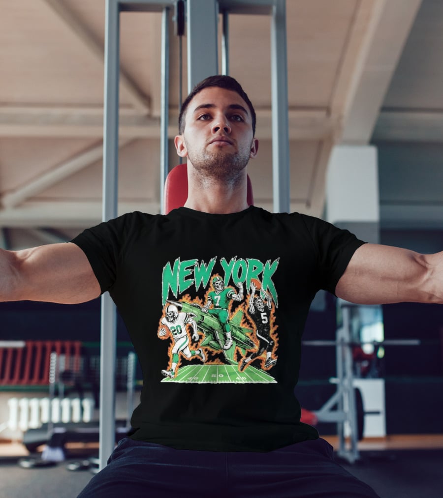 New York Jets Skeleton Football Players With Jet And Field T-Shirt