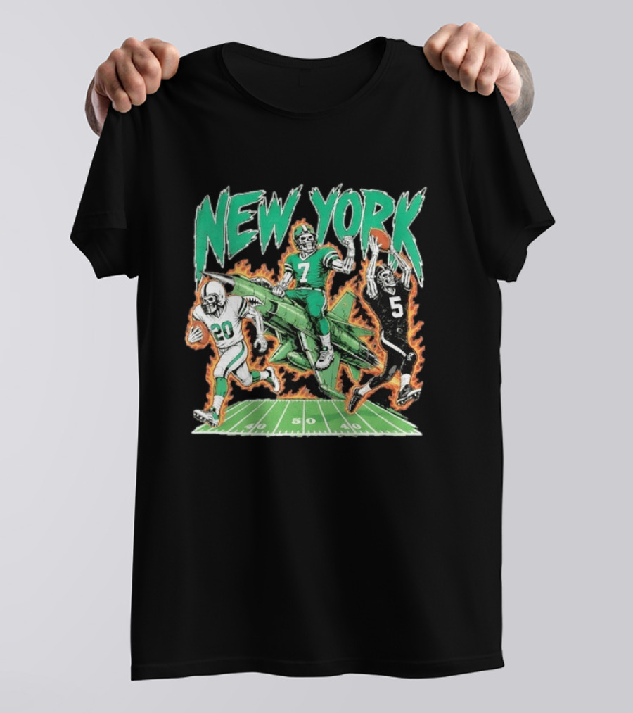 New York Jets Skeleton Football Players With Jet And Field T-Shirt