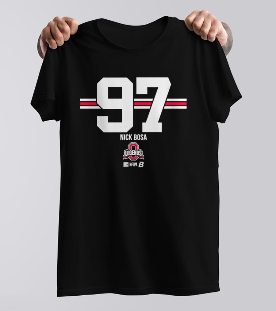 Ohio State Buckeyes Nick Bosa 97 Scarlet Gray Stripes T-Shirt