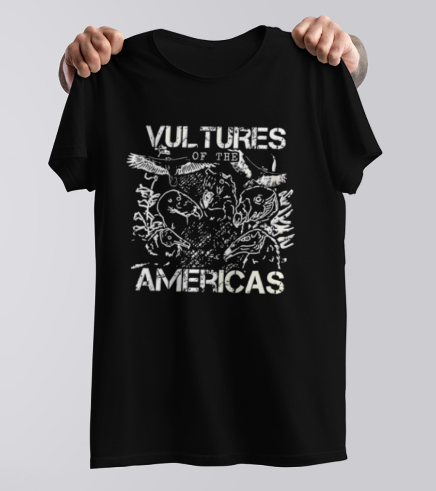 Vultures Of The Americas Distressed Birds Sketch Heads Flying T-Shirt