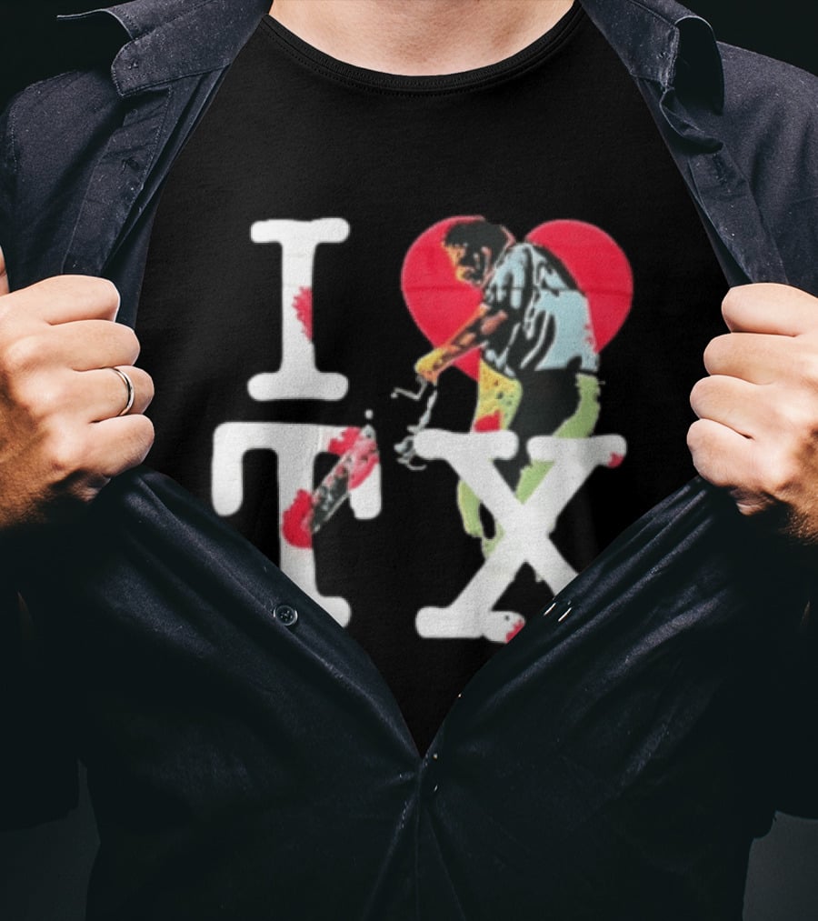 I Love Tx Leatherface Chainsaw Heart Blood Splatter T-Shirt
