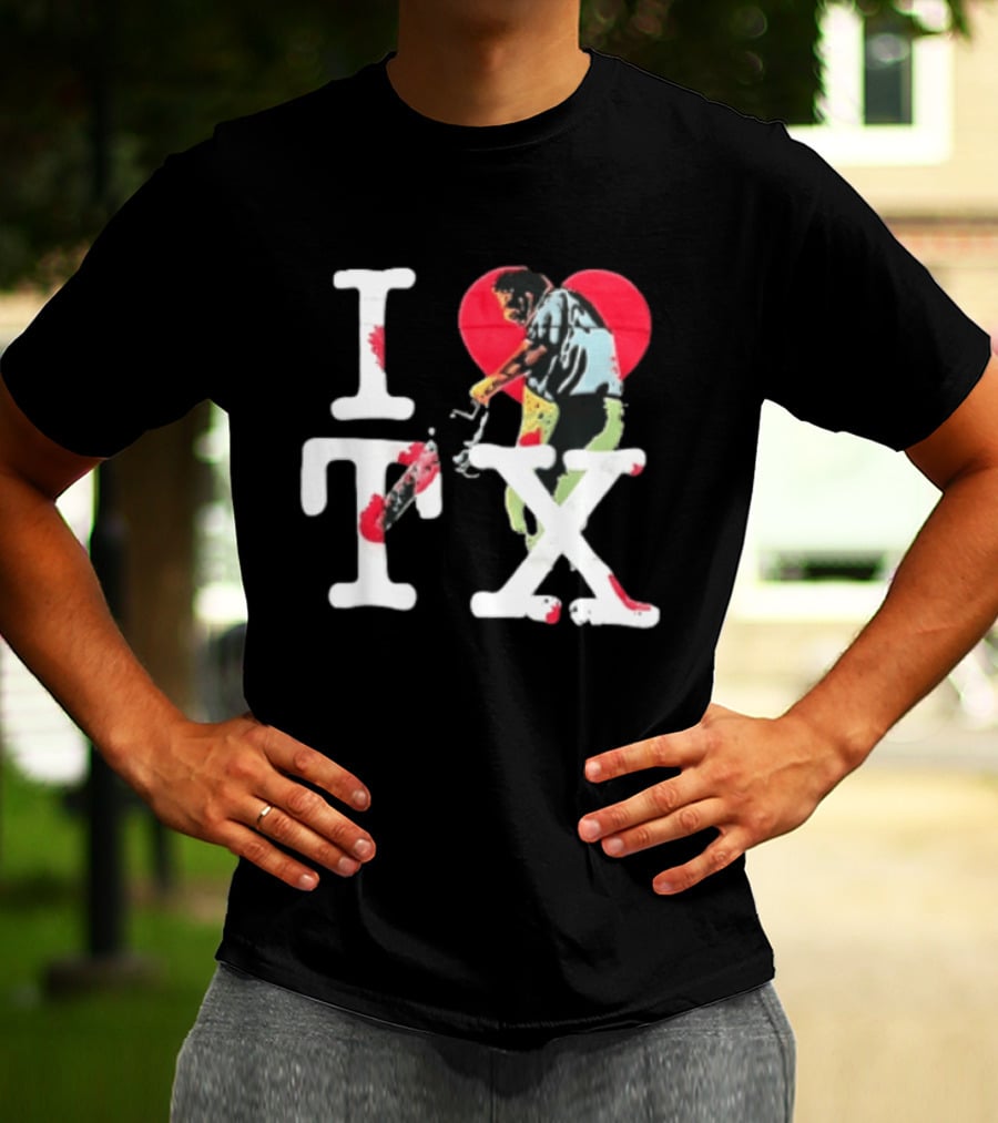 I Love Tx Leatherface Chainsaw Heart Blood Splatter T-Shirt