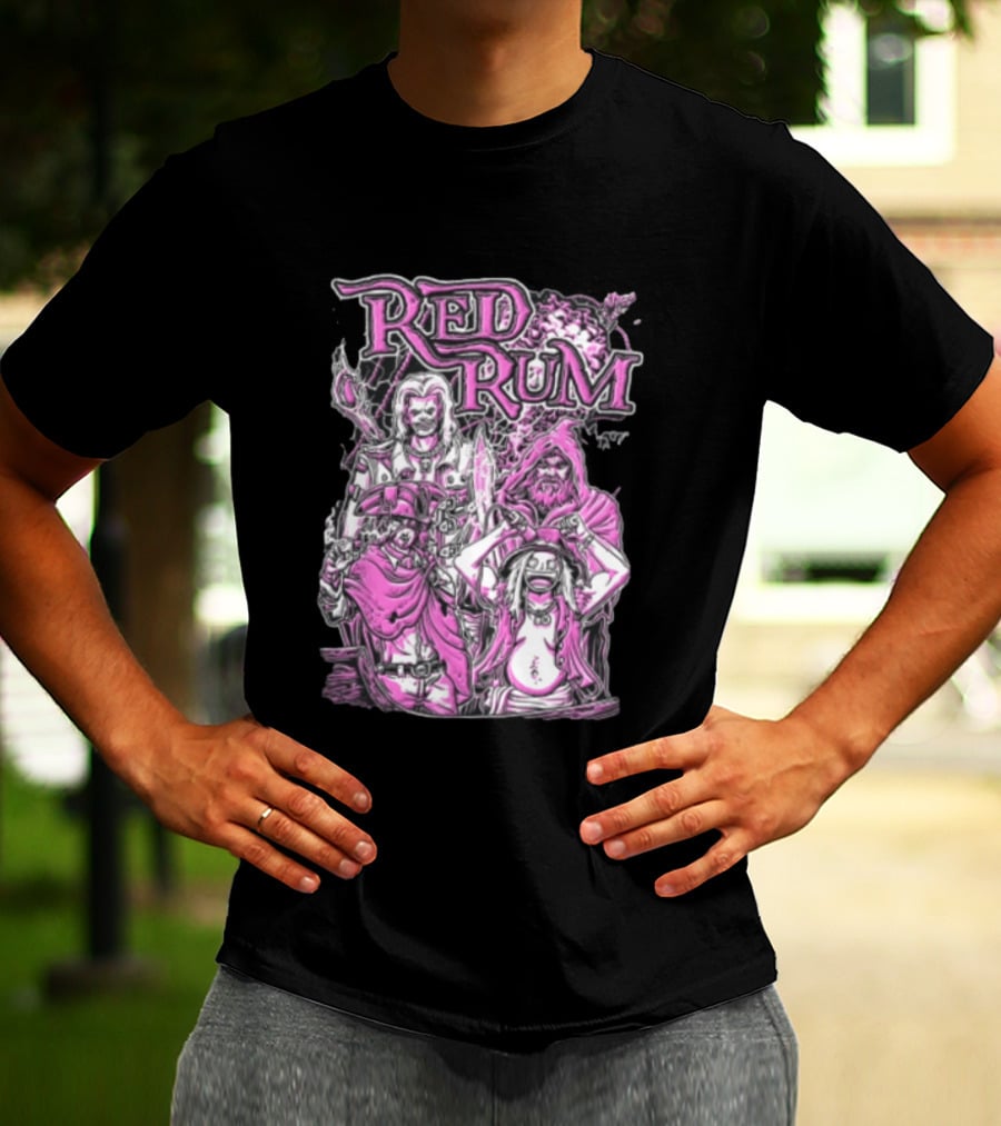 Red Rum Pink Pirate Crew Captain Hooded Wizard Comic Line T-Shirt