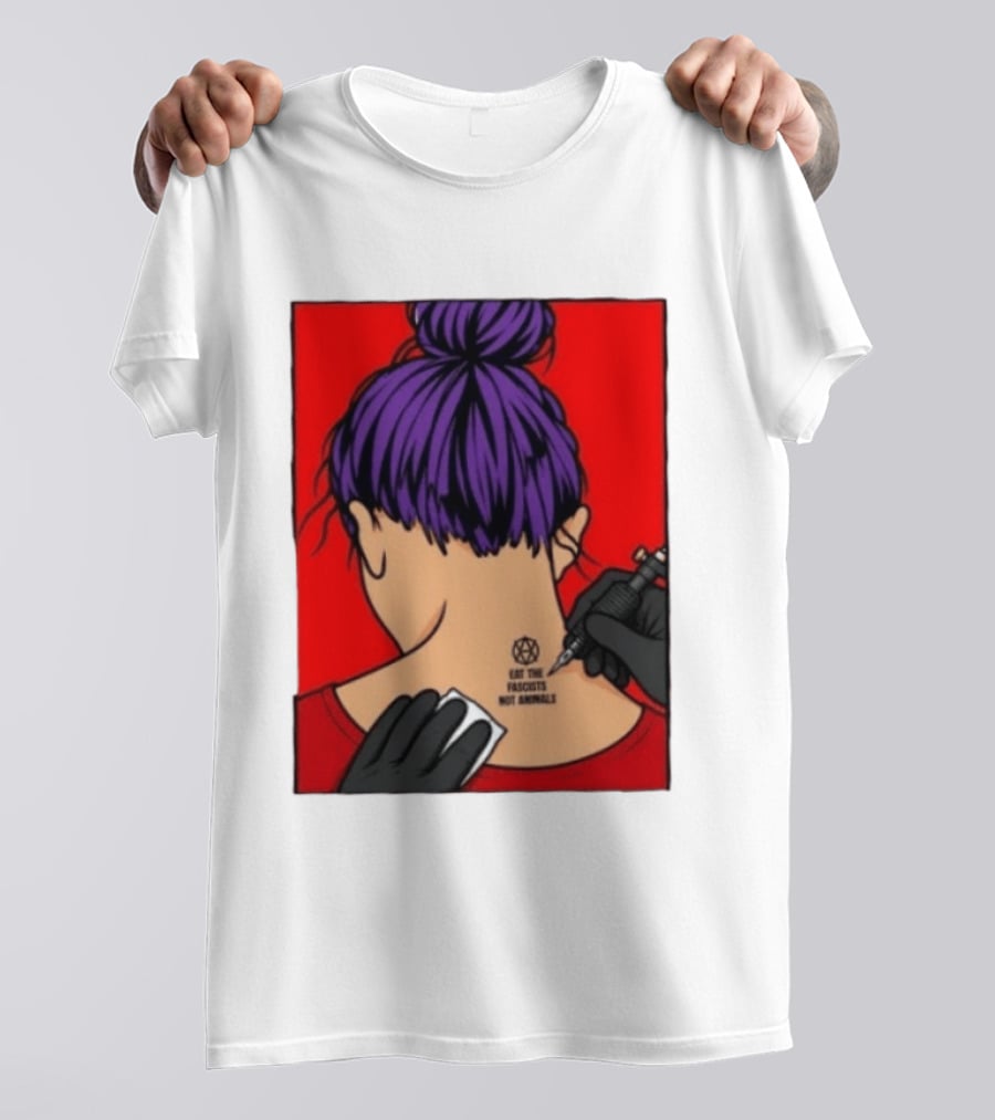 Eat The Fascists Not Animals Tattoo Anarchist Purple Hair Red T-Shirt