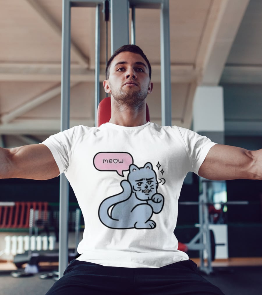 Meow Meme Cat With Human Face And Sparkles T-Shirt