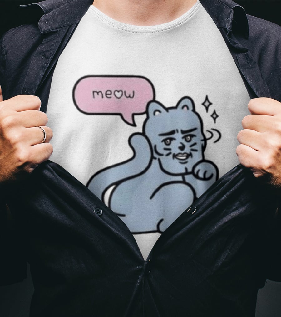 Meow Meme Cat With Human Face And Sparkles T-Shirt