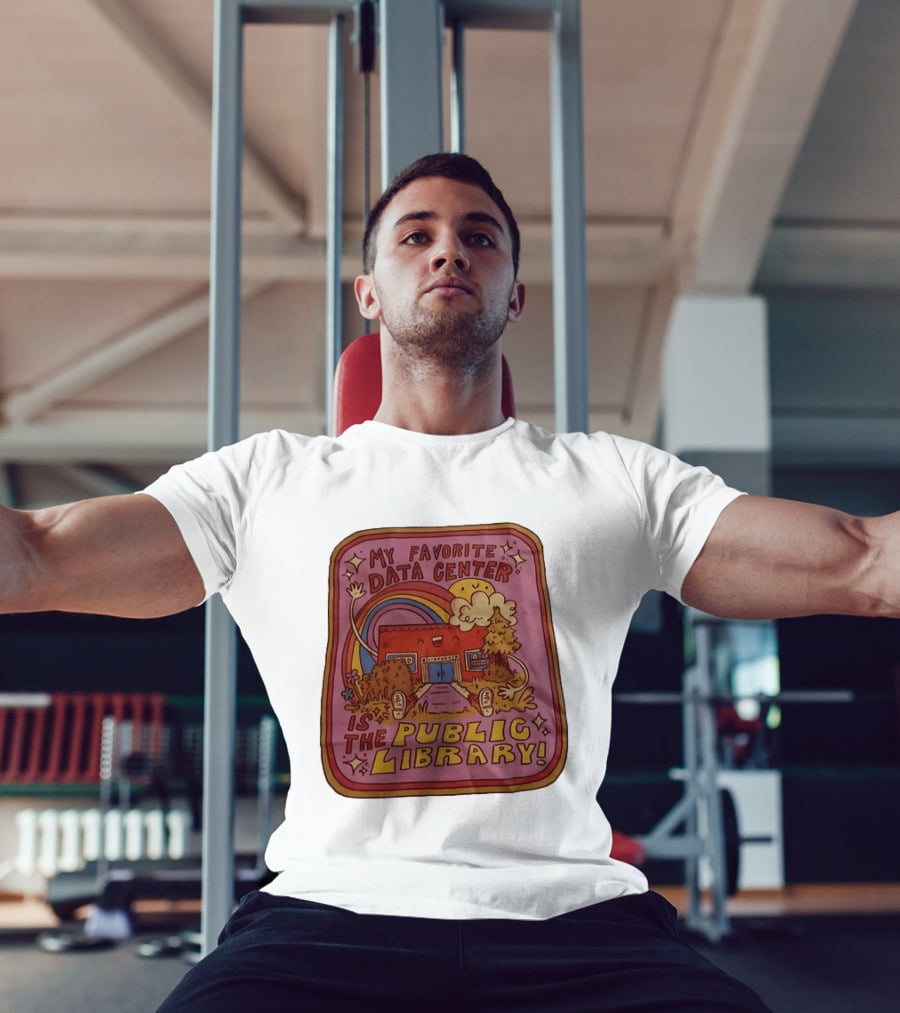 My Favorite Data Center Is The Public Library Rainbow Cartoon Library Scene T-Shirt