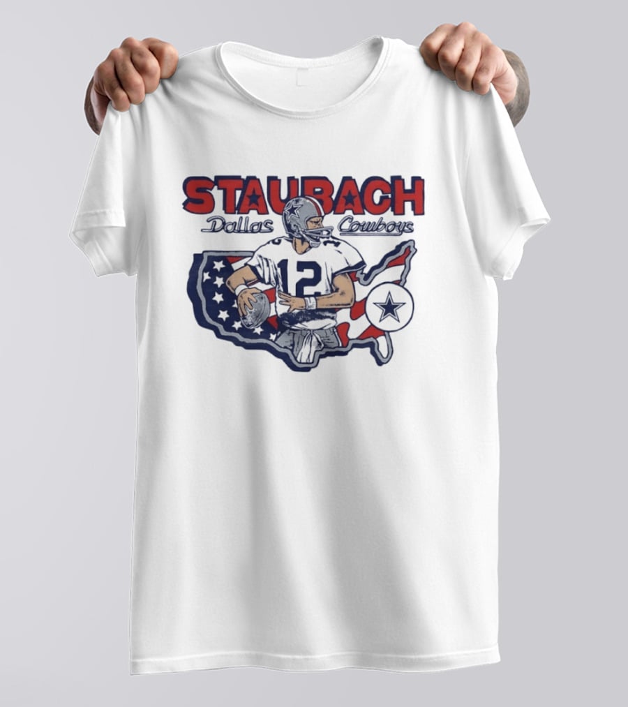 Staubach Dallas Cowboys 12 USA Map Star Helmet Football T-Shirt