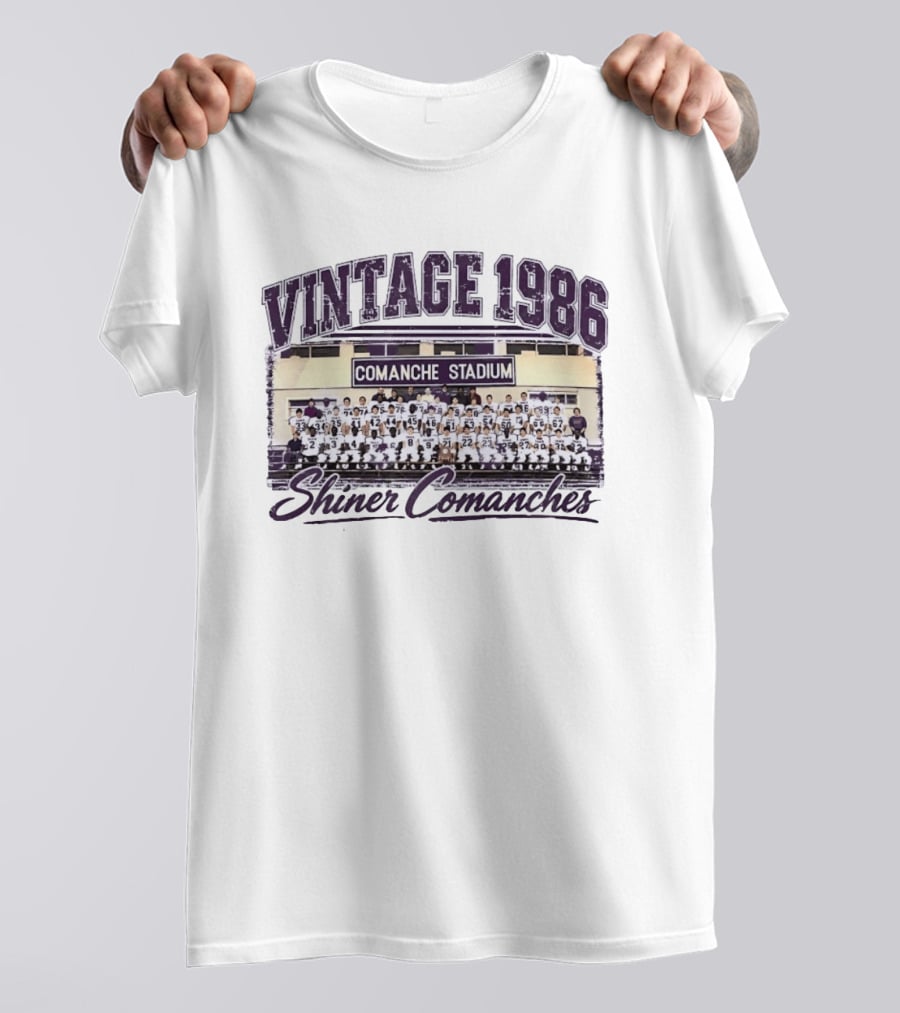 Vintage 1986 Shiner Comanches Comanche Stadium Football Champs T-Shirt