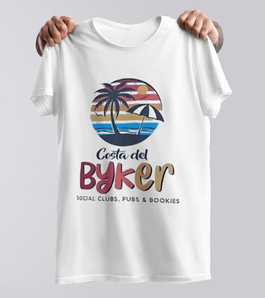 Costa Del Byker Social Clubs Pubs Bookies Palm Tree Sunset Beach Umbrella T-Shirt