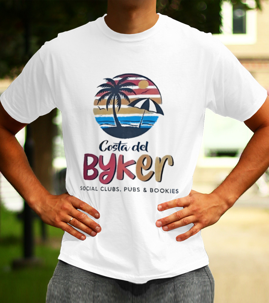 Costa Del Byker Social Clubs Pubs Bookies Palm Tree Sunset Beach Umbrella T-Shirt