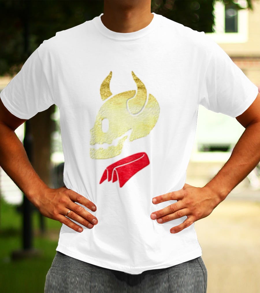 Devil Horn Skull Red Collar Gold Glitter T-Shirt