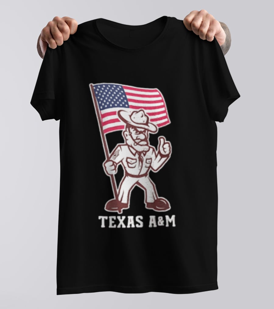 Texas A&M Drill Sergeant With American Flag Reveille T-Shirt