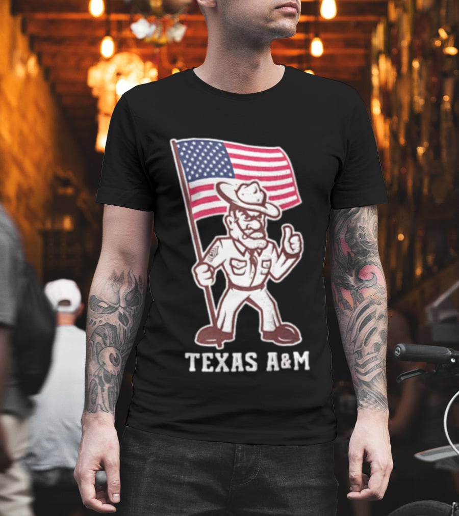 Texas A&M Drill Sergeant With American Flag Reveille T-Shirt