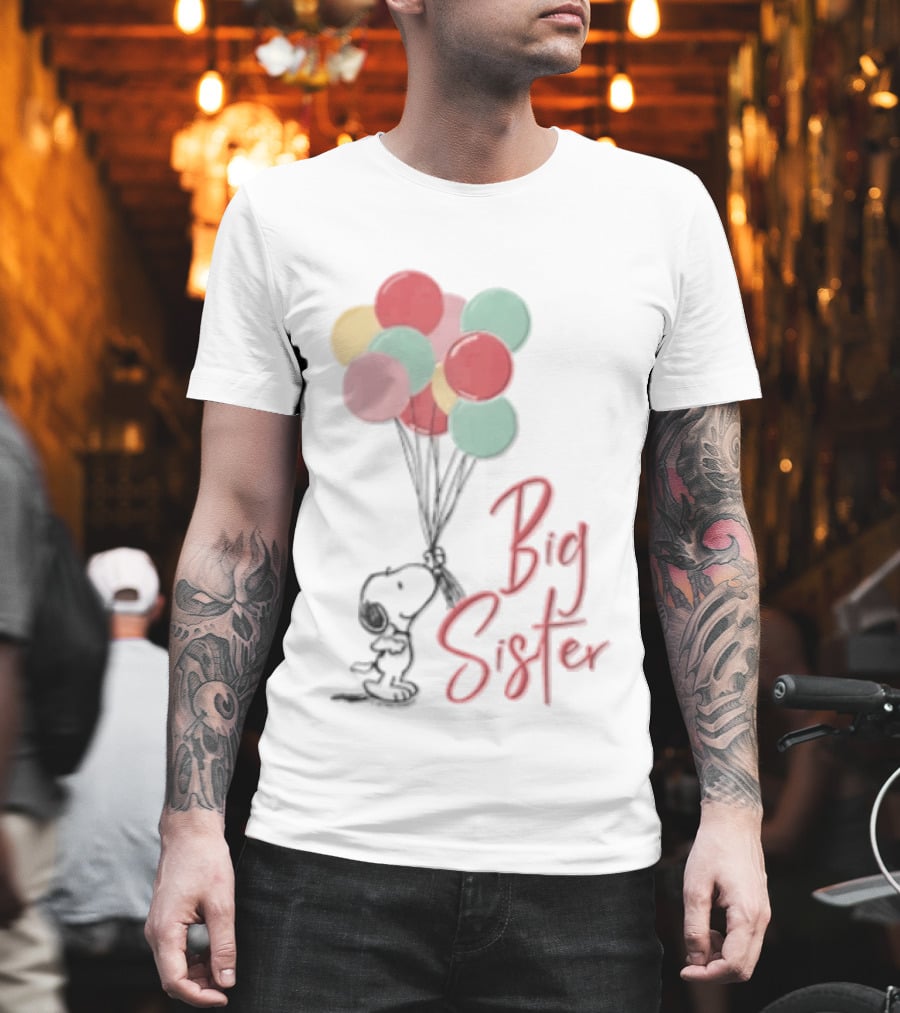 Peanuts Snoopy Big Sister Pastel Balloons Cartoon Dog T-Shirt