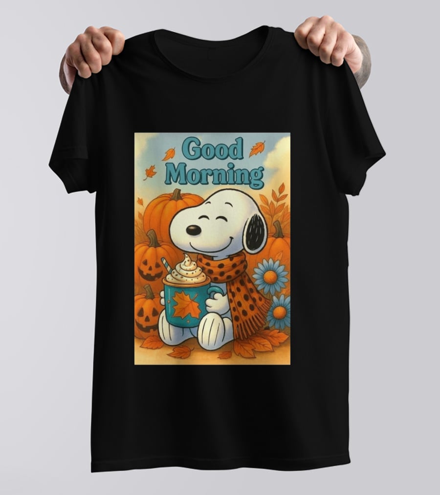 Snoopy Good Morning Autumn Pumpkin Latte Halloween T-Shirt
