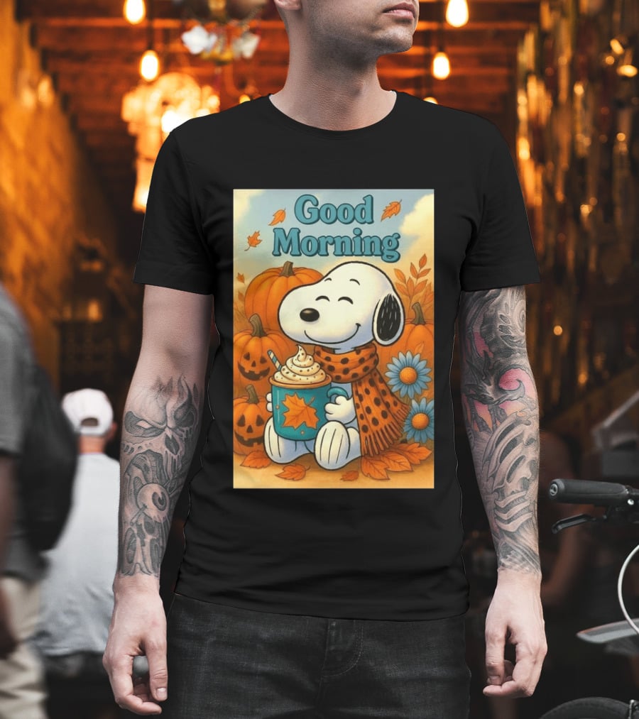 Snoopy Good Morning Autumn Pumpkin Latte Halloween T-Shirt