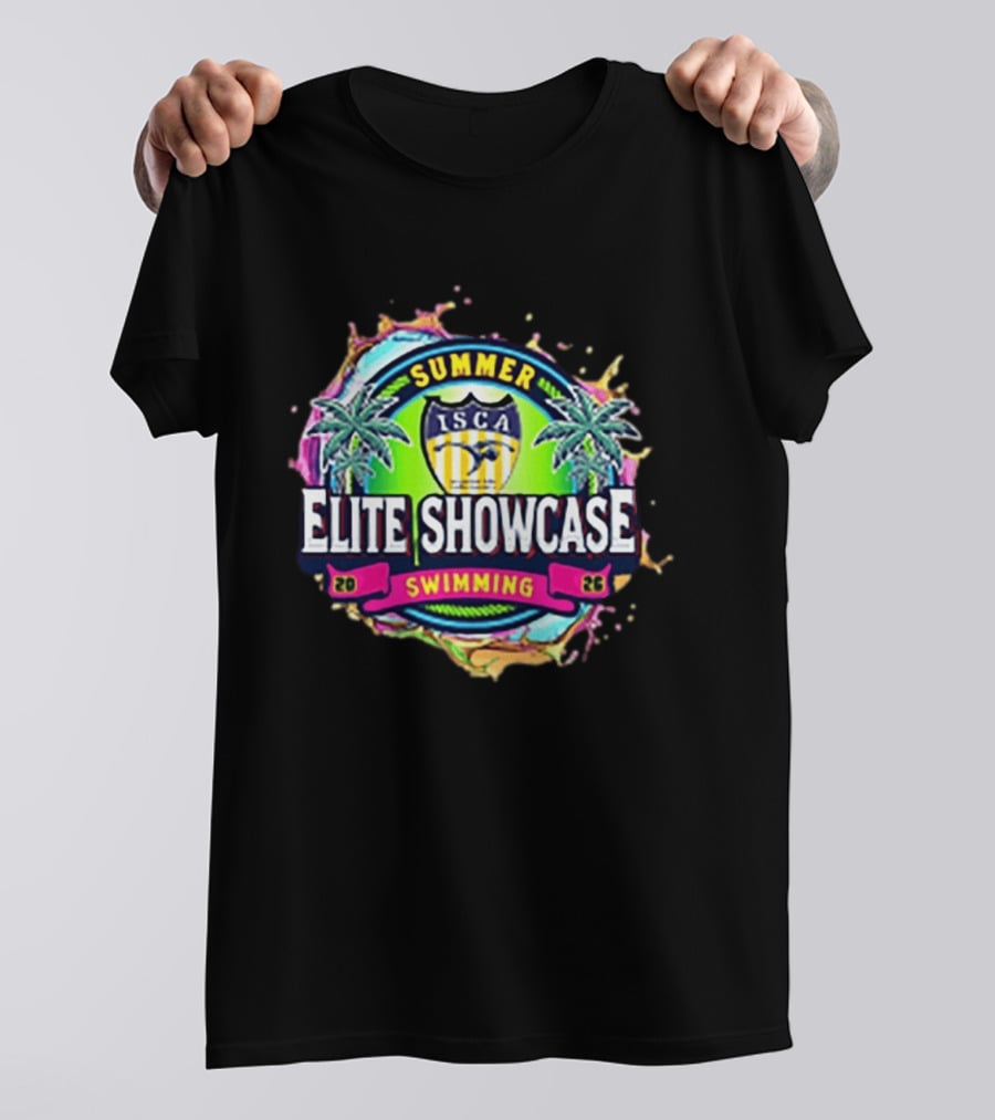 SUMMER ISCA Elite Showcase Swimming 2026 Event With Palm Trees And Splash T-Shirt