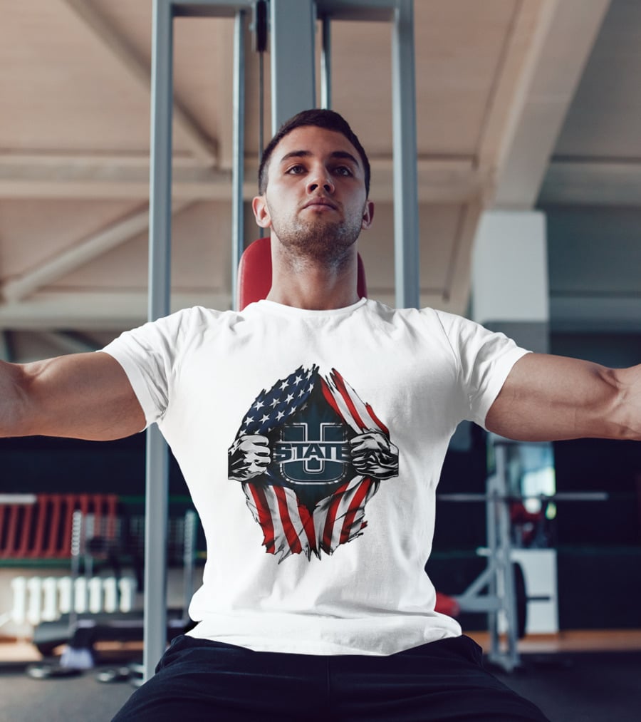 Utah State University American Flag Ripped U State T-Shirt