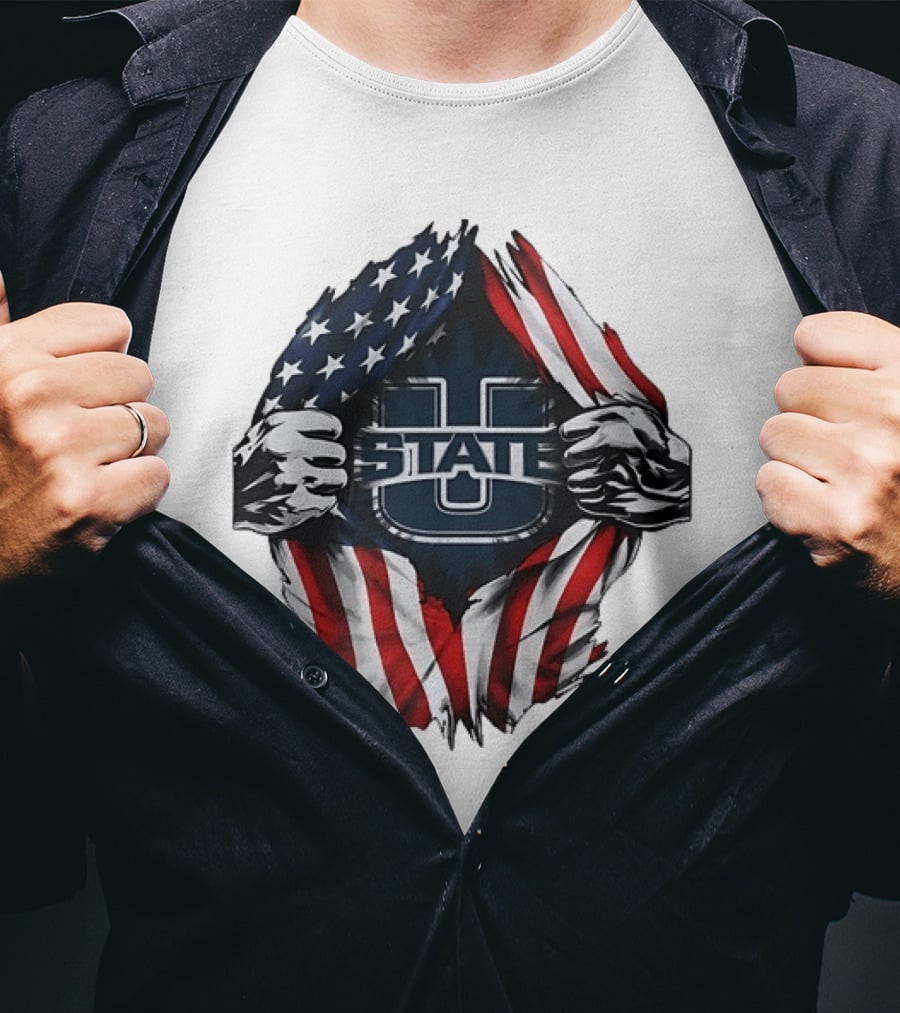 Utah State University American Flag Ripped U State T-Shirt