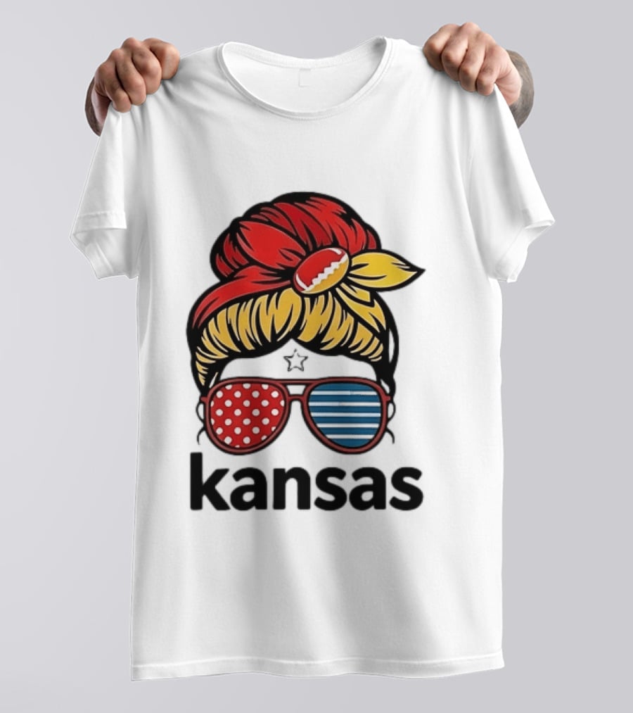 Kansas City Chiefs Royals Football Game Day Messy Bun Girl T-Shirt