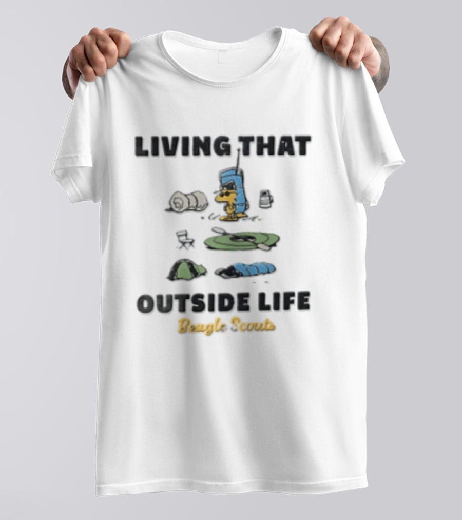 Living That Outside Life Beagle Scouts Woodstock Camping Est 1974 Distressed Cartoon T-Shirt