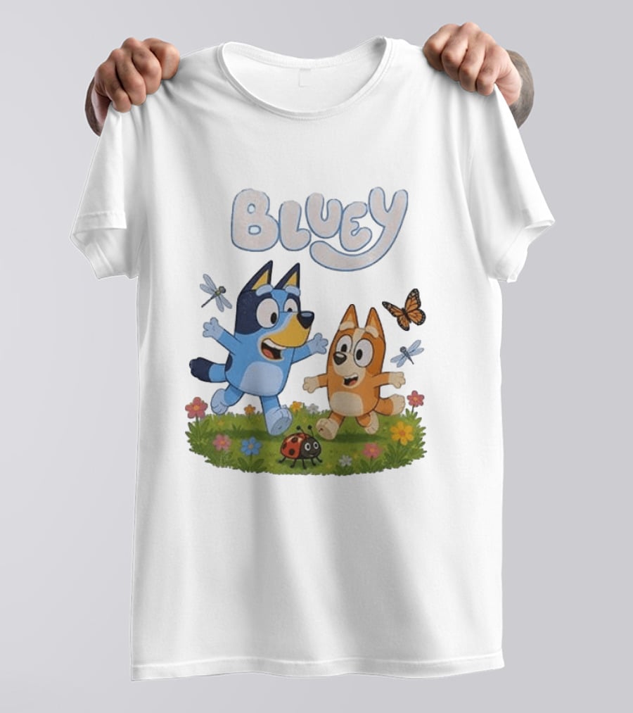 Bluey And Friends Playing With Bugs And Butterflies In The Meadow T-Shirt