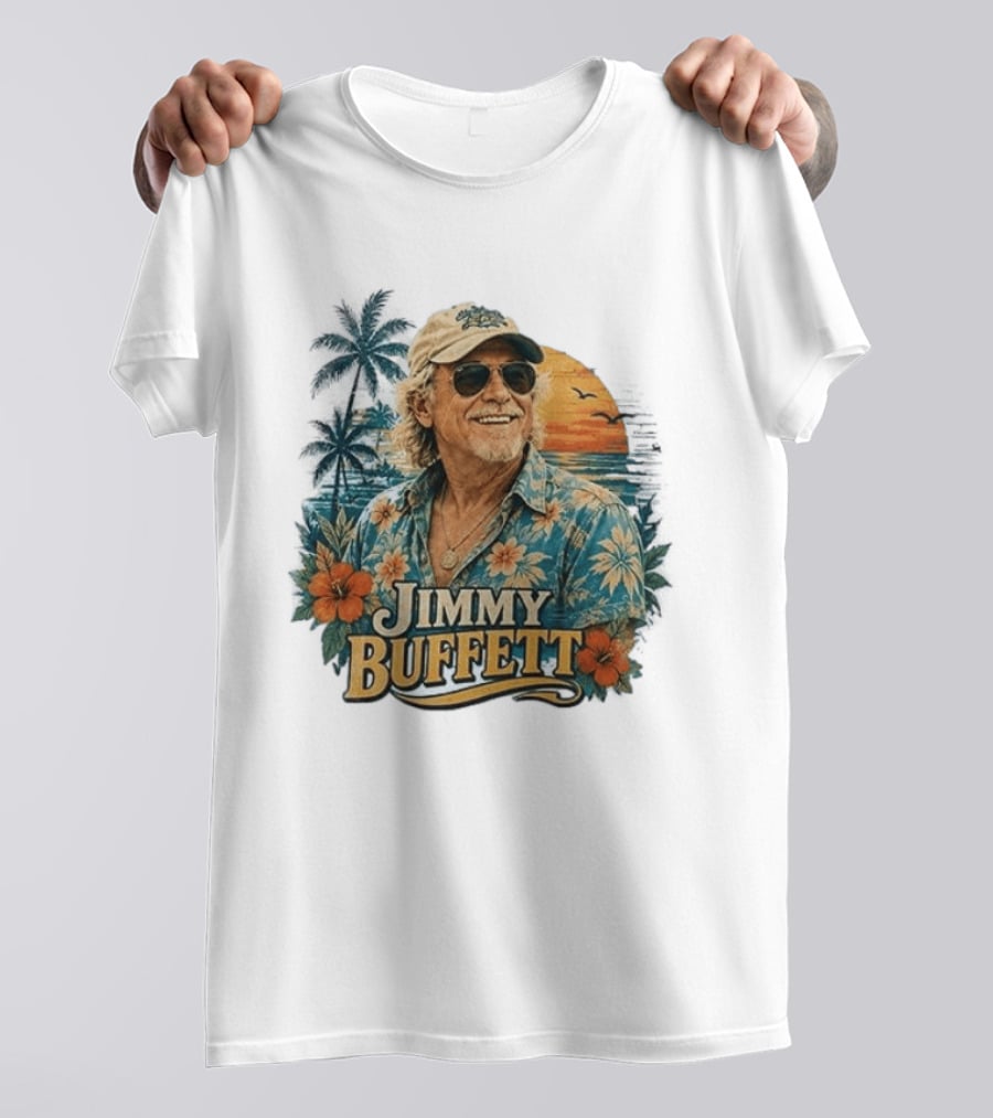 Jimmy Buffett Tropical Vibes Sunset And Palm Trees Floral T-Shirt