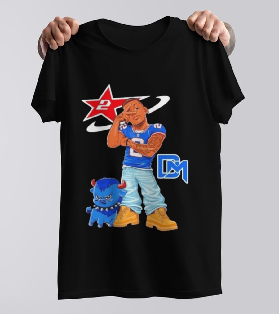 DJ Moore No 2 Buffalo Bills Cartoon Player With Buffalo And Red Star T-Shirt