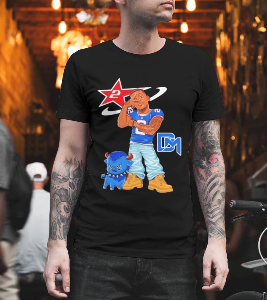 DJ Moore No 2 Buffalo Bills Cartoon Player With Buffalo And Red Star T-Shirt