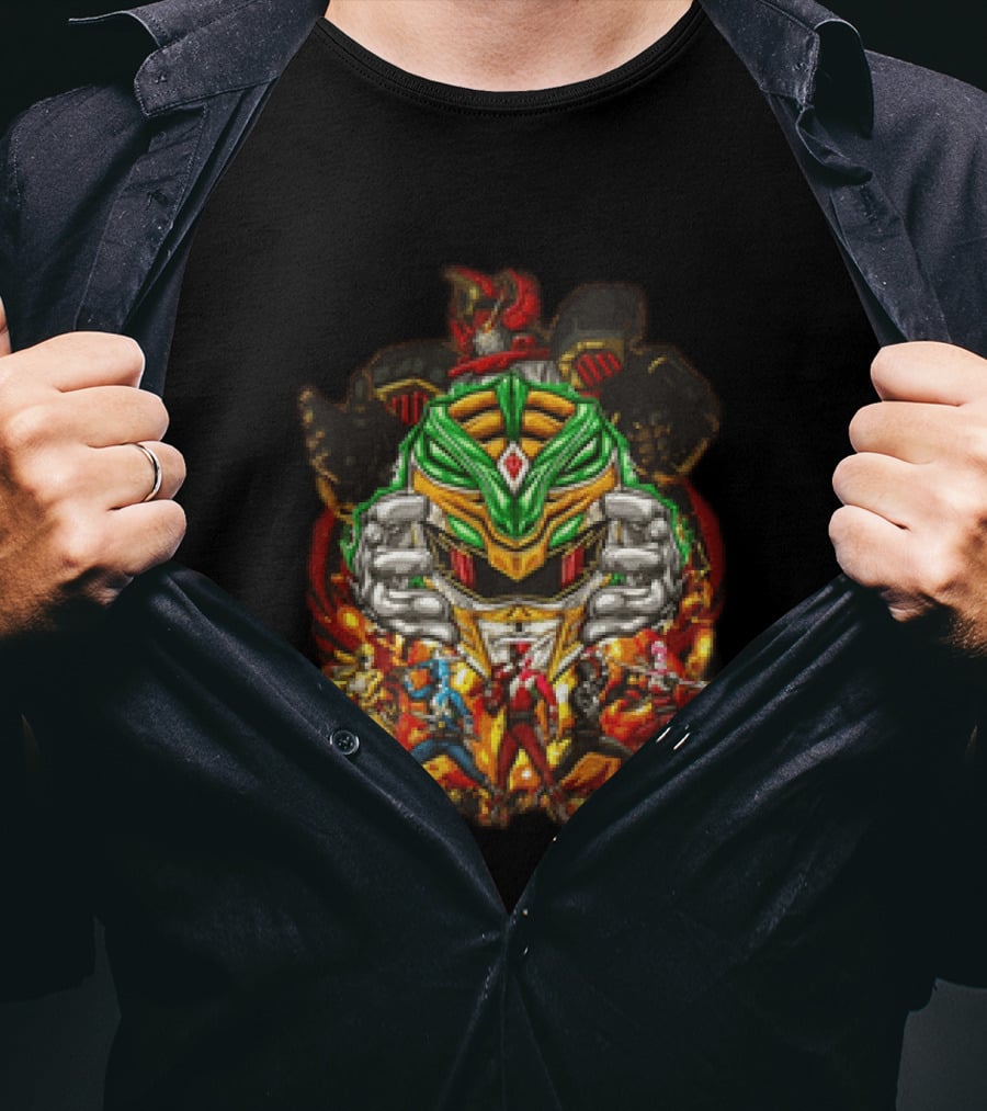 Mighty Morphin Power Rangers Green Ranger Red Ranger Megazord Characters T-Shirt
