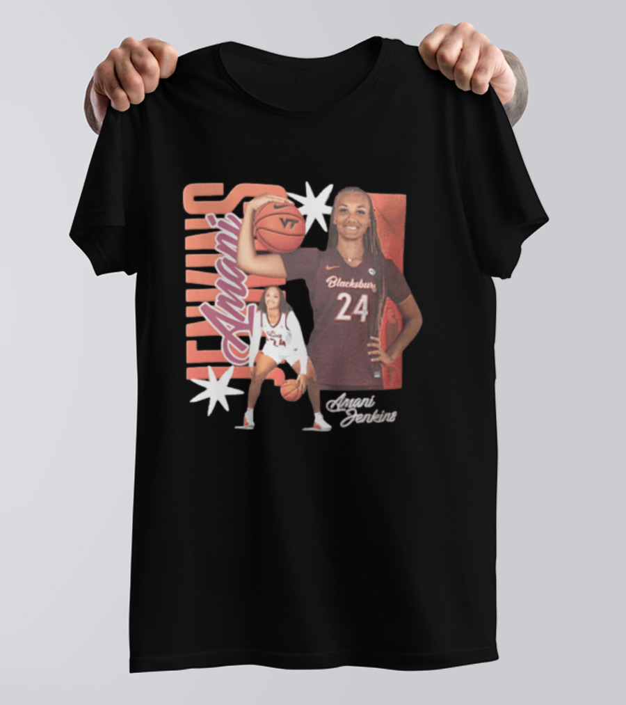 Amani Jenkins Blacksburg 24 VT Basketball Player Starburst T-Shirt