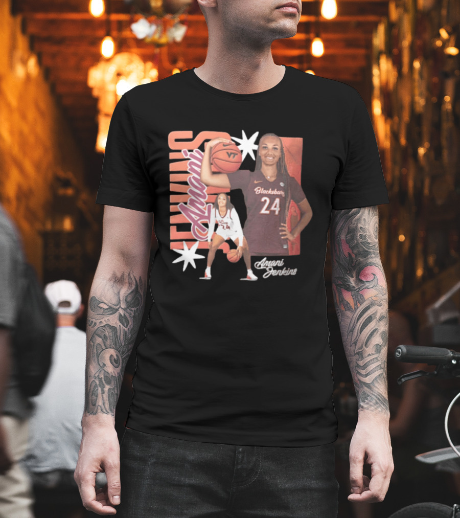 Amani Jenkins Blacksburg 24 VT Basketball Player Starburst T-Shirt