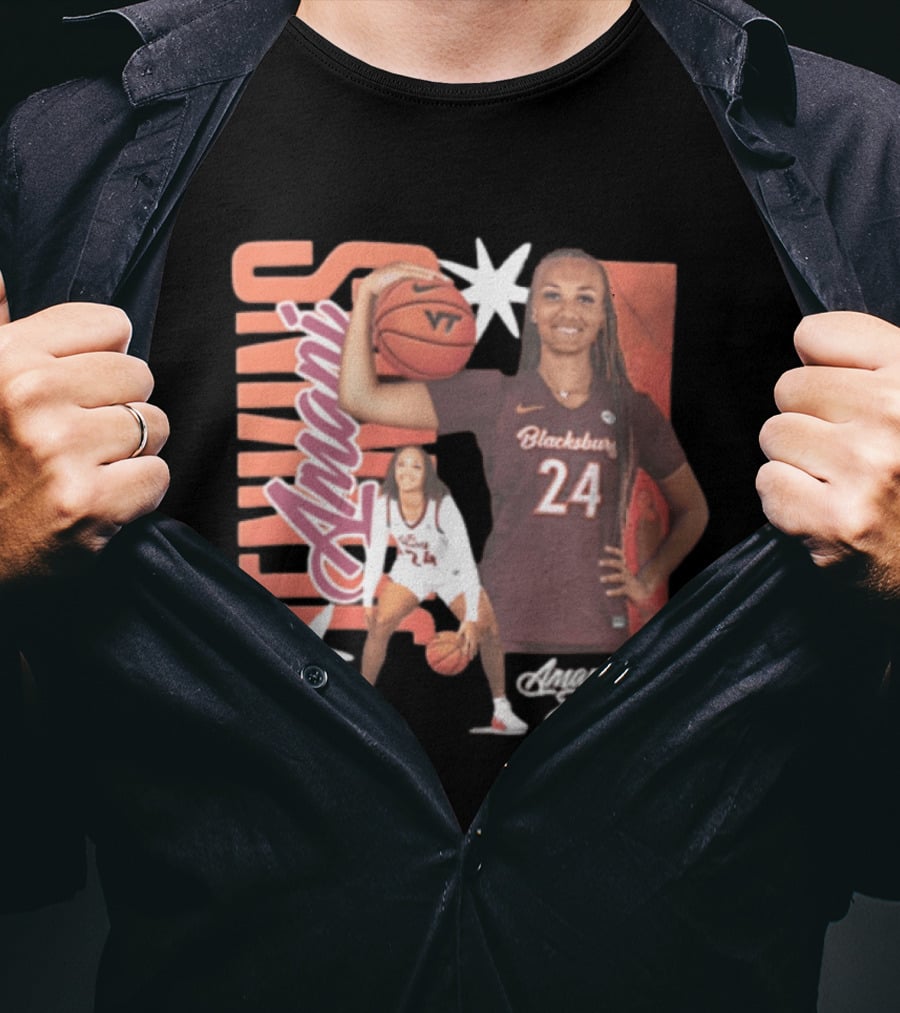 Amani Jenkins Blacksburg 24 VT Basketball Player Starburst T-Shirt