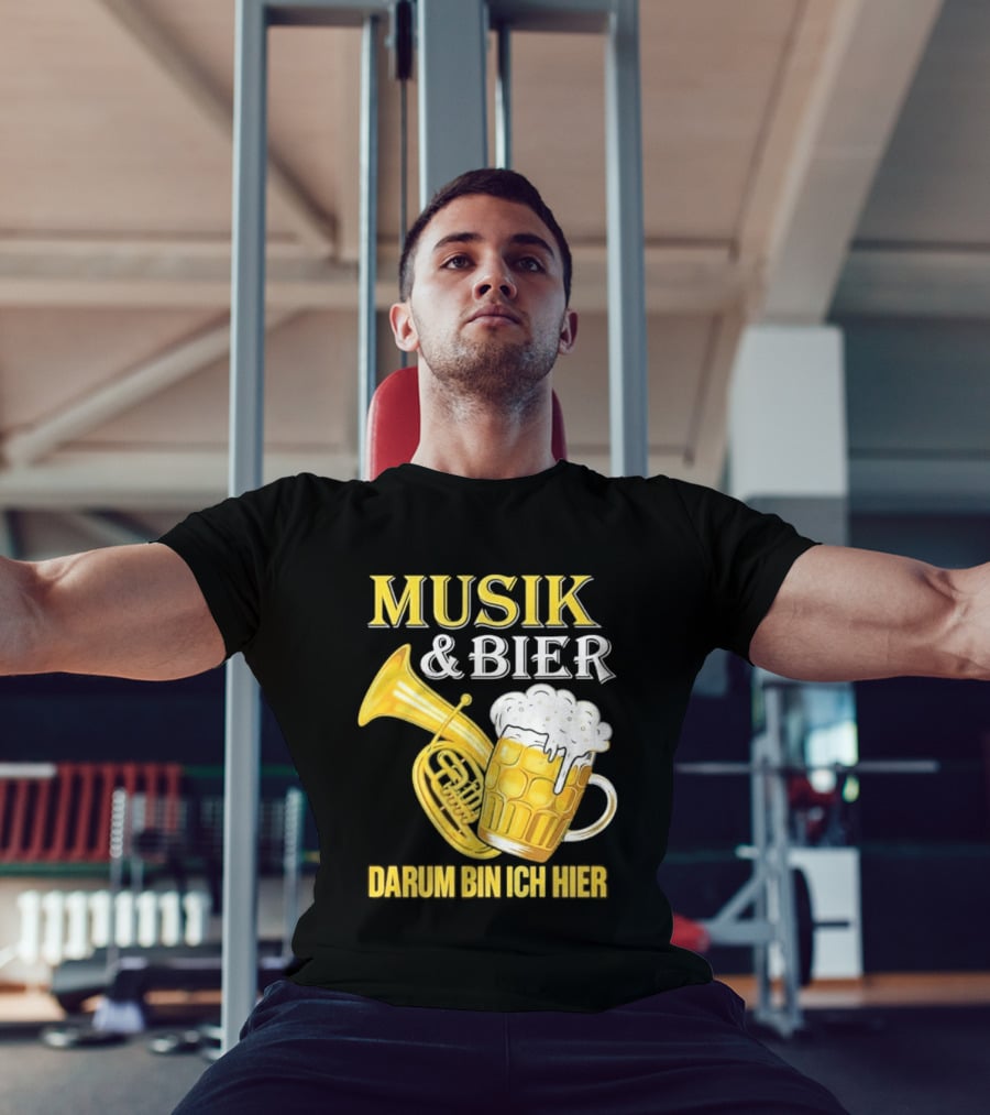 Musik & Bier Darum Bin Ich Hier Beer Horn T-Shirt