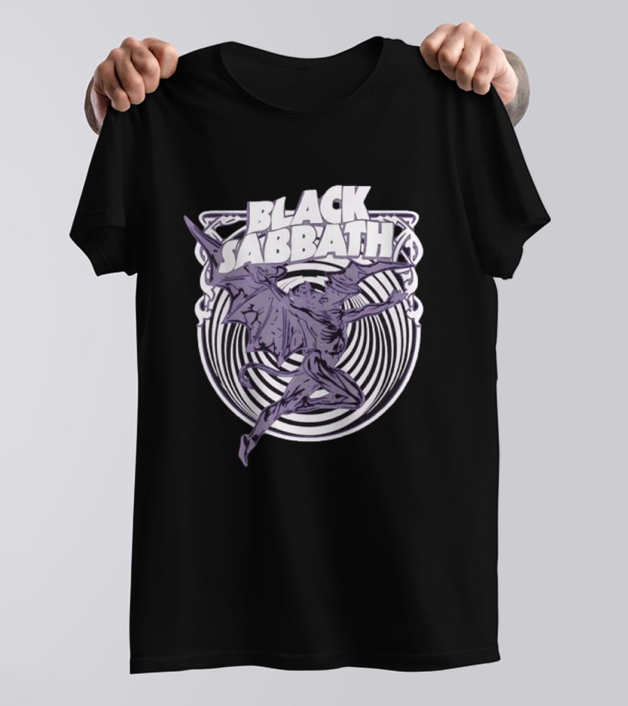 Black Sabbath Flying Devil With Striped Background Iconic Heavy Metal T-Shirt