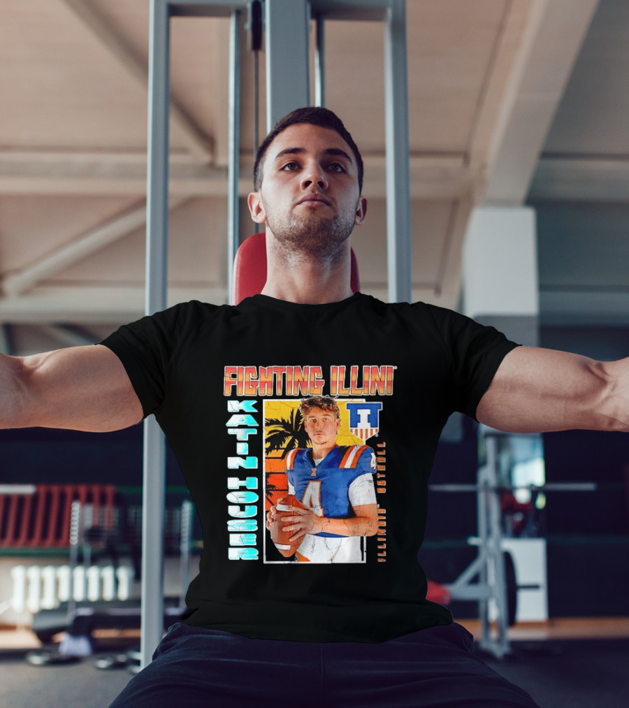 Fighting Illini Katin Houser Illinois Football Distressed Palm Tree T-Shirt