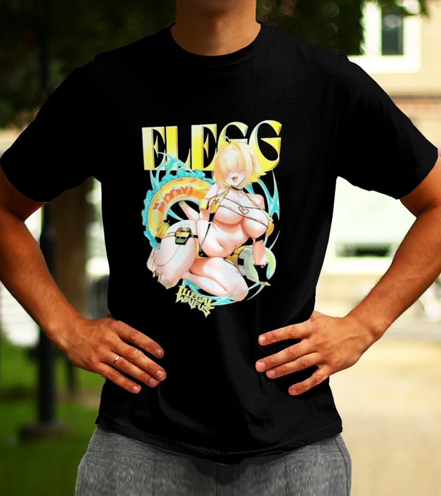 Elegg Illegal Waifus Electric Anime Character Beach Vibes T-Shirt