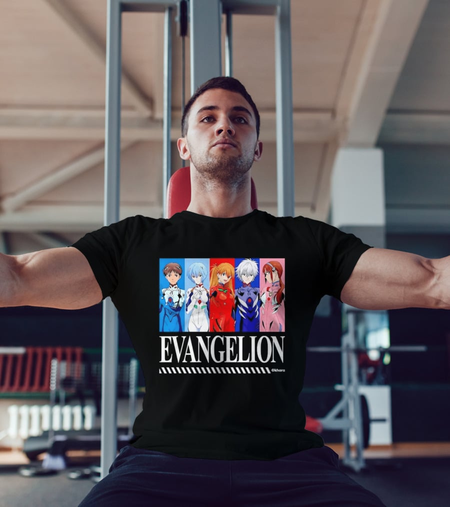 Evangelion Group Shinji Ikari Rei Asuka Kaworu Mari Characters Anime Series T-Shirt
