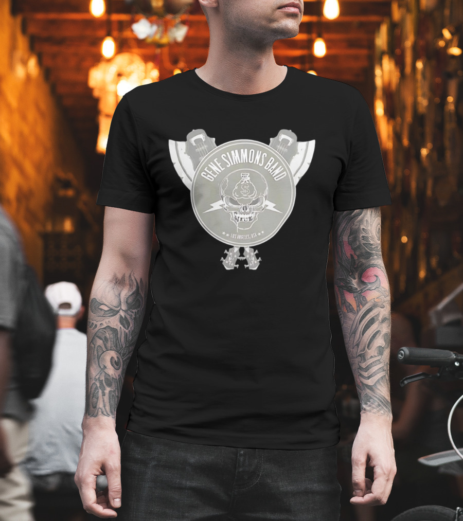 Gene Simmons Band Los Angeles USA Skull Dollar Bass Guitar Wings T-Shirt