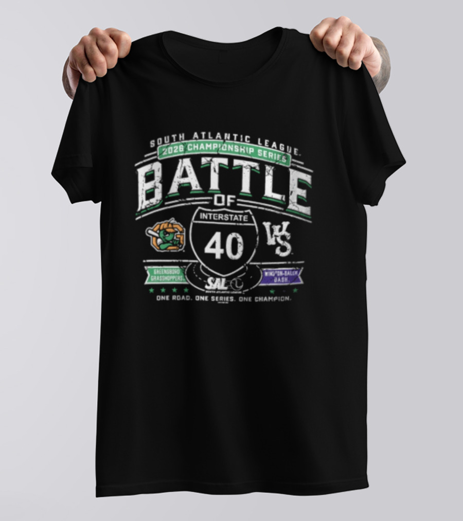 North Atlantic League 2026 Championship Series Battle Of Interstate 40 Greensboro Grasshoppers Winston Salem Dash T-Shirt