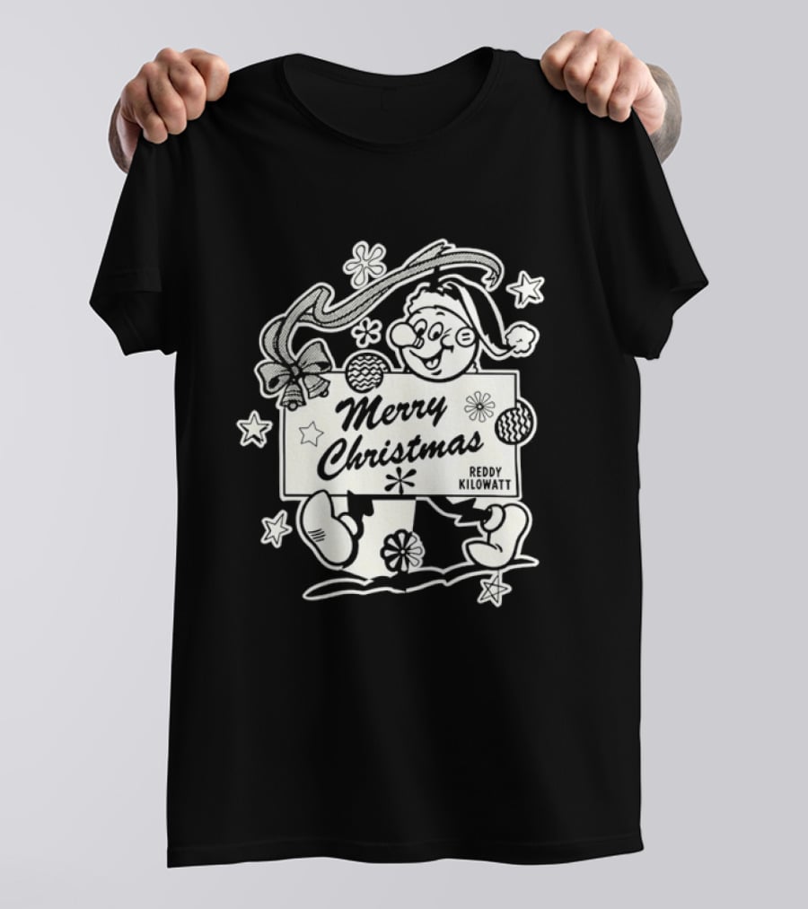 Reddy Kilowatt Merry Christmas Holiday Print Concept With Snowflakes T-Shirt