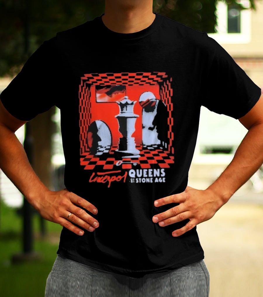 Interpol Gig At Estadio Ciudad De Los Deportes Mexico March 6 2027 Featuring Queens Of The Stone Age Chess Visuals T-Shirt