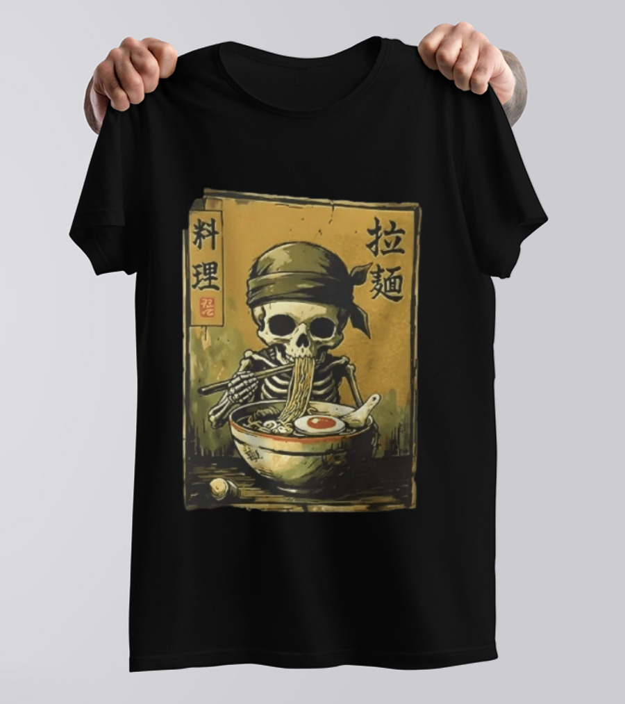 Skeleton Ramen Eating Kanji Cooking Noodles T-Shirt