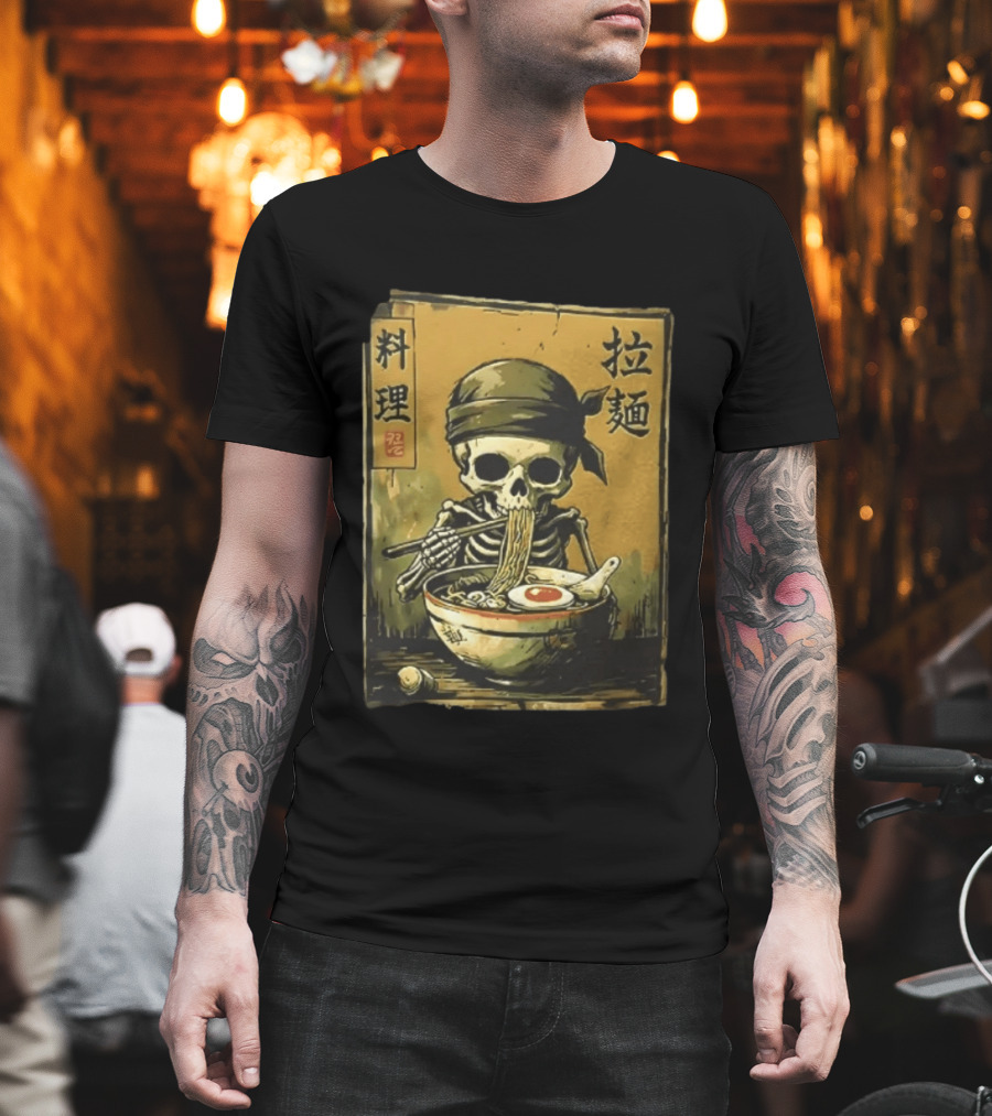 Skeleton Ramen Eating Kanji Cooking Noodles T-Shirt
