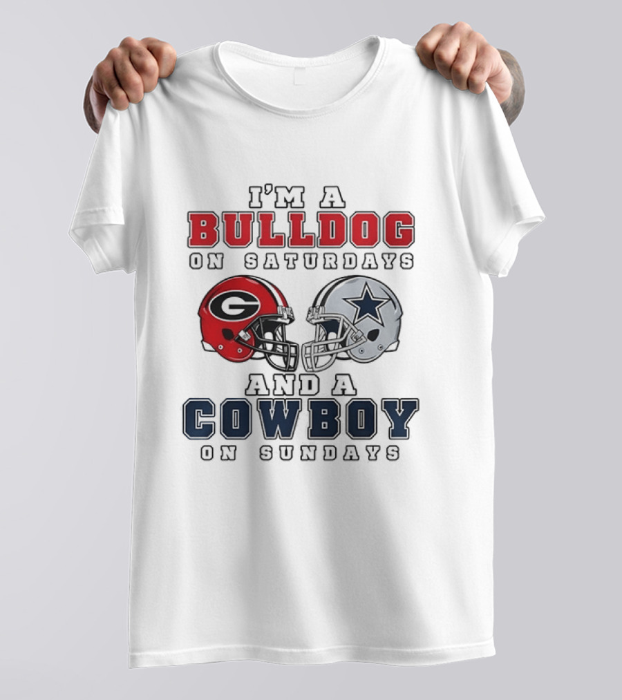 I'm A Bulldog On Saturdays And A Cowboy On Sundays Football Helmets T-Shirt