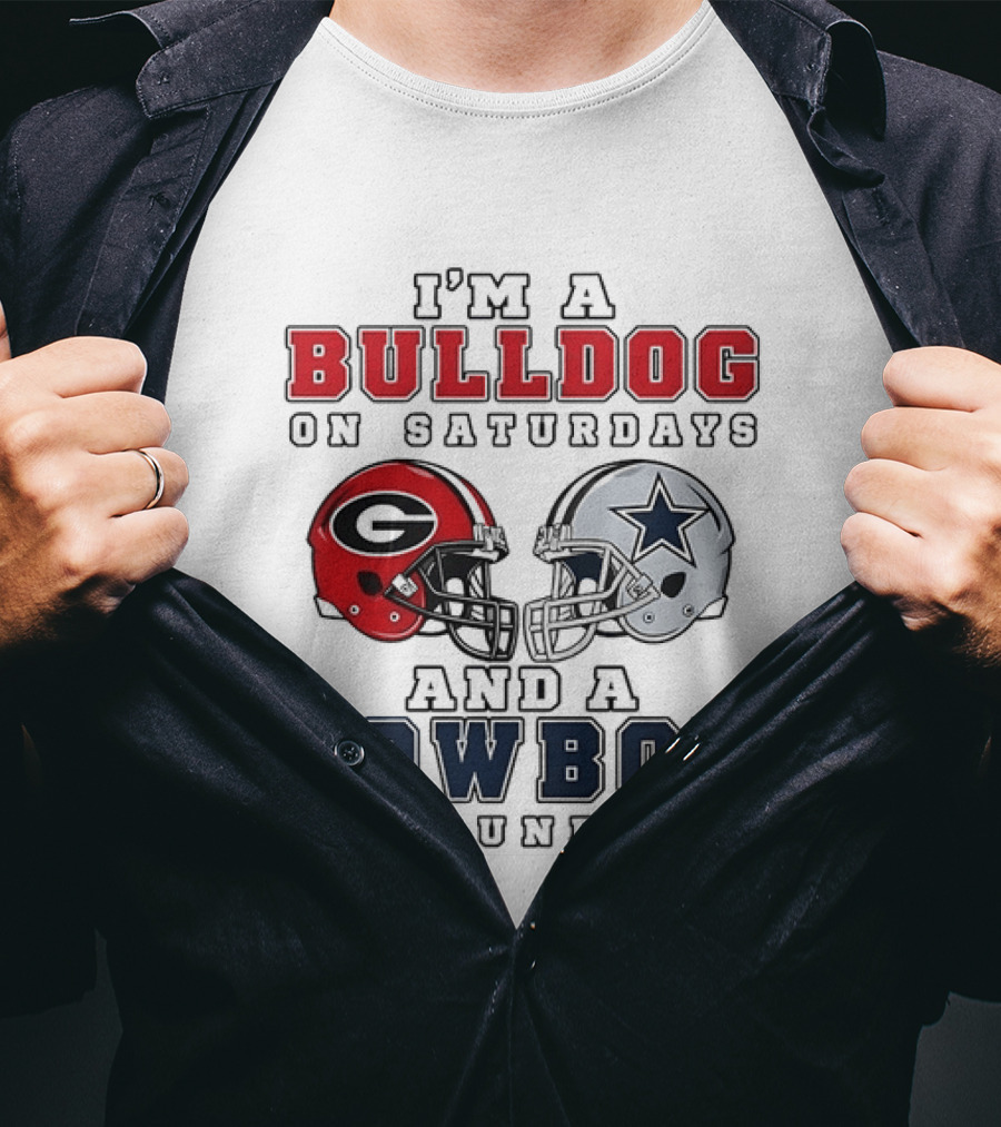 I'm A Bulldog On Saturdays And A Cowboy On Sundays Football Helmets T-Shirt