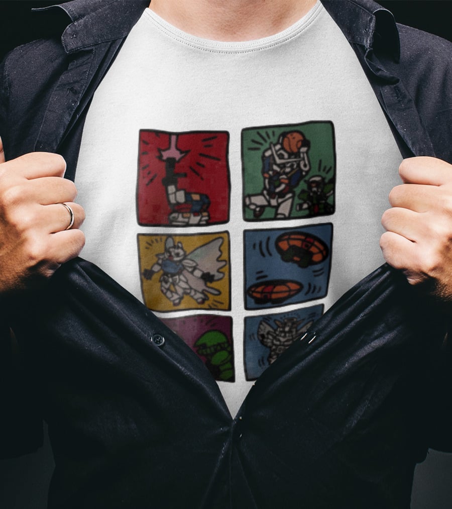 Keith Haring Japanese Mecha Robot Comic Panels Pop Cartoon T-Shirt